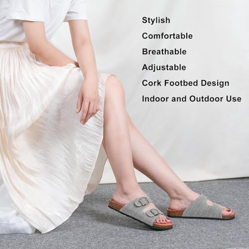 Image of Women's Comfy Arch Support Cork Footbed Adjustable Knitting Straps Indoor and Outdoor Slides Sandals