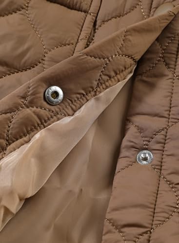 EVALESS Brown Diamond Quilted Jacket for Women – Lightweight, Stylish Fall Outerwear with Pockets in Medium Size - Image 9