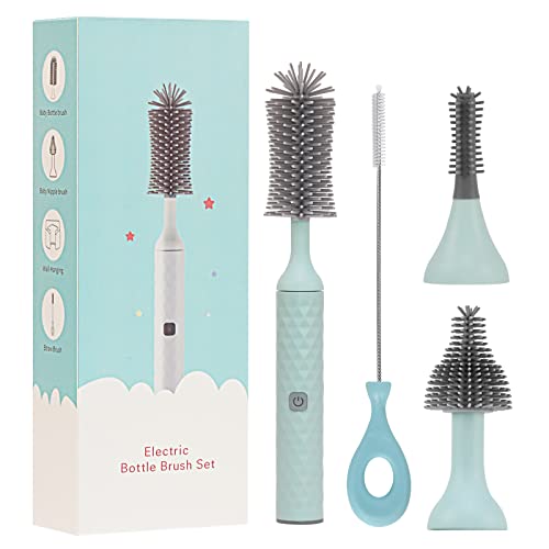 Image of soarup90000 Electric Baby Bottle Brush Set with Electric Bottle Brush and Silicone Bottle/Nipple Brush, Long Straw Cleaner, Rechargeable Bottle Cleaner Electric,Waterproof Water Bottle Cleaner,Blue