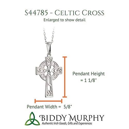 Biddy Murphy Irish Celtic Cross Pendant Necklace For Women, 925 Sterling Silver, Ornate Traditional Irish Jewelry, Small 7/8", 18" Length Crafted In Co. Dublin, Ireland #TOP3