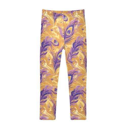 KLL Gold Peacock Feather Violet Toddler Baby Girl Legging Fashion Full Length Activewear Running