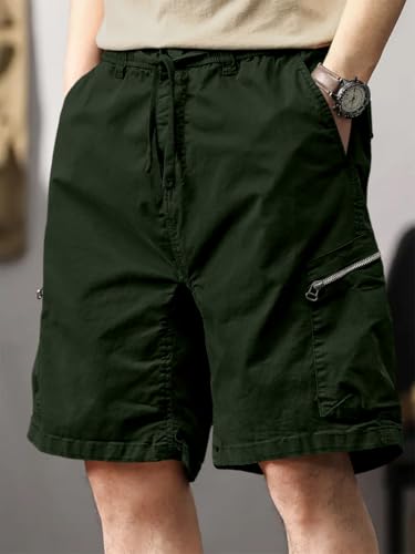 Image of Leriya Fashion Men's Cotton Cargo Shorts with Elastic Drawstring Waist | Multiple Utility Pockets & Zipper Side Pocket | Summer Shorts for Daily Outfits, Hiking, Trekking & Street Style
