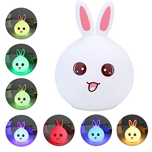 Lampada da comodino con luce LED colorata a forma di coniglio in silicone USB, per bambini, luce notturna, per dormire_voghion.com