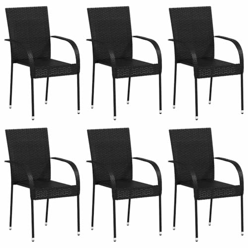 Chaises empilables d extérieur lot de 6 Résine tressée Noir