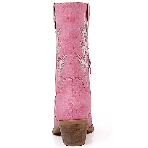 Image of GLOBALWIN Women's Square Toe Cowgirl Boots Classic Mid-Calf Cowboy Boots With Embroidered Stitching Low Heel Comfortable Western Boots For Country Outfits