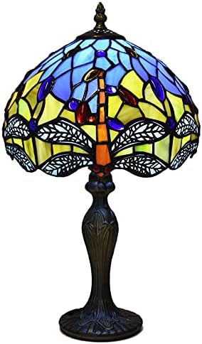 Auroh Tiffany Table Lamp Handcrafted Stained Glass Lampshade Stunning Quality Antique Design Base Table Lamps for Living Room Bedside Desk Bedroom Coffee Table (TFTL-1006)