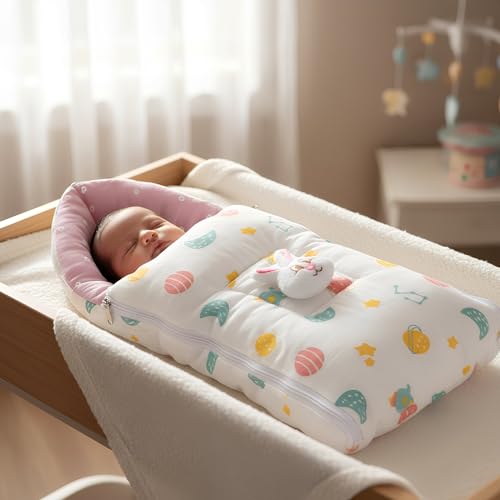 Image of VoiDrop Baby Sleeping Bag for New Born, Muslin Baby Sleeping Bag 0-6 Month for Infant, Washable & Foldable Cotton Design (Pink)