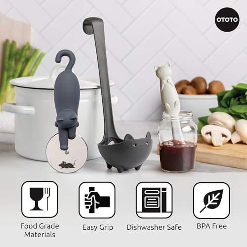Image of OTOTO Muscateers Bundle of Mary Cat, Katie, Kitty - Jar Scraper Spatula, Soup Ladle, Pizza Cutter - Cute Kitchen Accessories, Spooky Gothic Cat Gifts for Women, Kitchen Gifts, Halloween Gifts