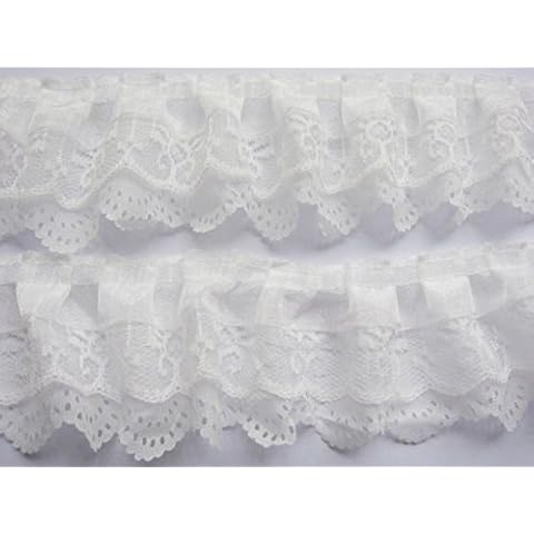 YYCRAFT Pack Of 15y(13.5metres) 3-layer Pleated Organza Lace Edge Trim Gathered Mesh Chiffon Ribbon Cover
