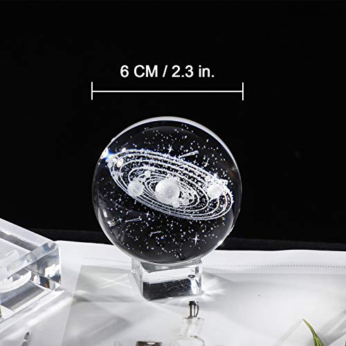 Movdyka 3D Crystal Planet Solar System Model 2.36” Ball Engraving Shooting Star, Centerpiece Ornament with Crystal Base, Gift for Astronomy Enthusiast