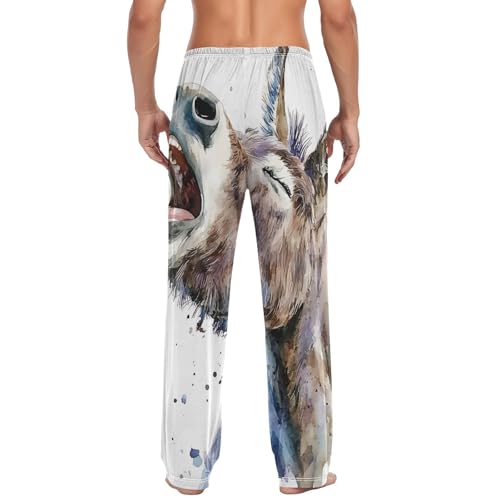Men's Pajama Bottoms Watercolor Donkey Mouth Lounge Pajama Pants Sleep Bottoms with Pockets for Men S2