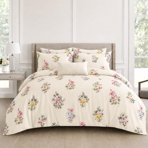 Image of DECOR2ADMIRE 300TC Premium Glace Cotton Printed Super King Size Double Bedsheet with Two Pillow Covers, 108 * 108 Inches or 9ft by 9ft or 275 cm x 275 cm (Peach Blooms)