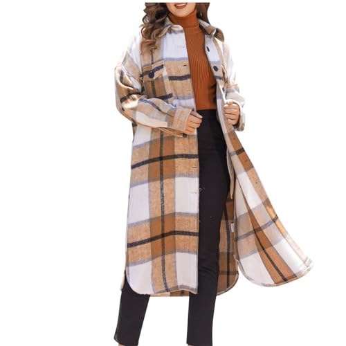 Juniors Plaid Long Jacket Coats for Women Turtle Neck Fall Winter Outerwear 2025
