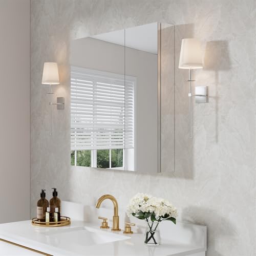 WELLFOR 30' x 30' Bathroom Medicine Cabinet, Anodized Chrome Aluminum Frame, Medicine Cabinet with...