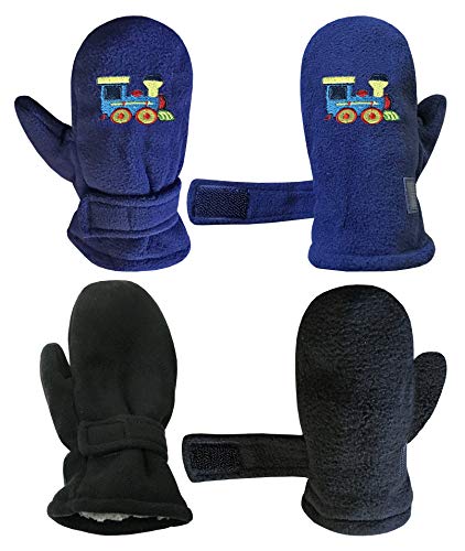 Image of N'Ice Caps Little Kids and Baby Easy-On Sherpa Lined Fleece Mittens - 2 Pair Pack