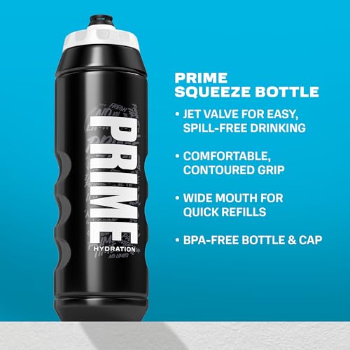 Image of PRIME 32 oz Black Graffiti Squeeze Sports Water Bottle, BPA Free, Dishwasher Safe, Easy-Grip Ergonomic Leakproof Design, Fast Hydration for Gym, Cycling, Running