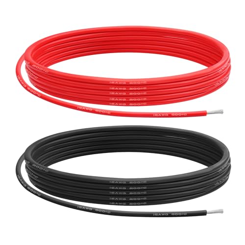 16 AWG Gauge Silicone Wire Electrical Cable10ft red &10ft Black Soft & Flexible 0.08 mm Tinned Copper core High Temperature Resistant Silicone Wire for Arduino Projects RC Cars Boat Drones