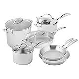 Scanpan STS Stainless Steel 10-Piece Cookware Set, 18/10 Stainless Steel Body, Compatible with All Cooktops, Induction, Oven Safe to 480°F incl. lid, Professional Cookware, Silver