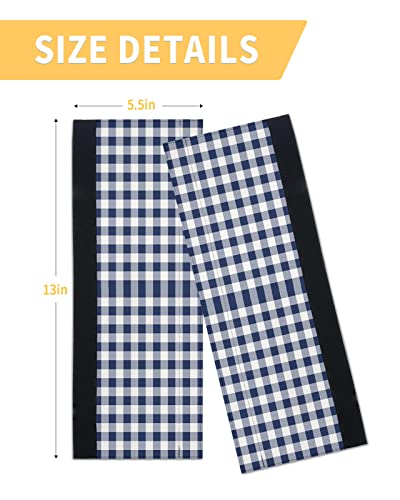 Lbcasa Rustic Navy White Checkered Buffalo Plaid Refrigerator Door Handle Covers Set Of 2, Keep Kitchen Appliance Clean From Smudges, Fingerprint, Blue Pattern Farmhouse Decor Protector For Fridge #TOP5