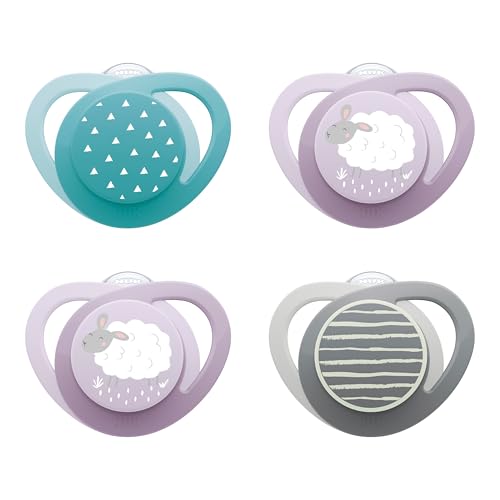 Image of NUK Glow-in-the-Dark Orthodontic Pacifier with Heart-Shaped Shield, BPA-Free, fits 0-6 Months, 4-Pack