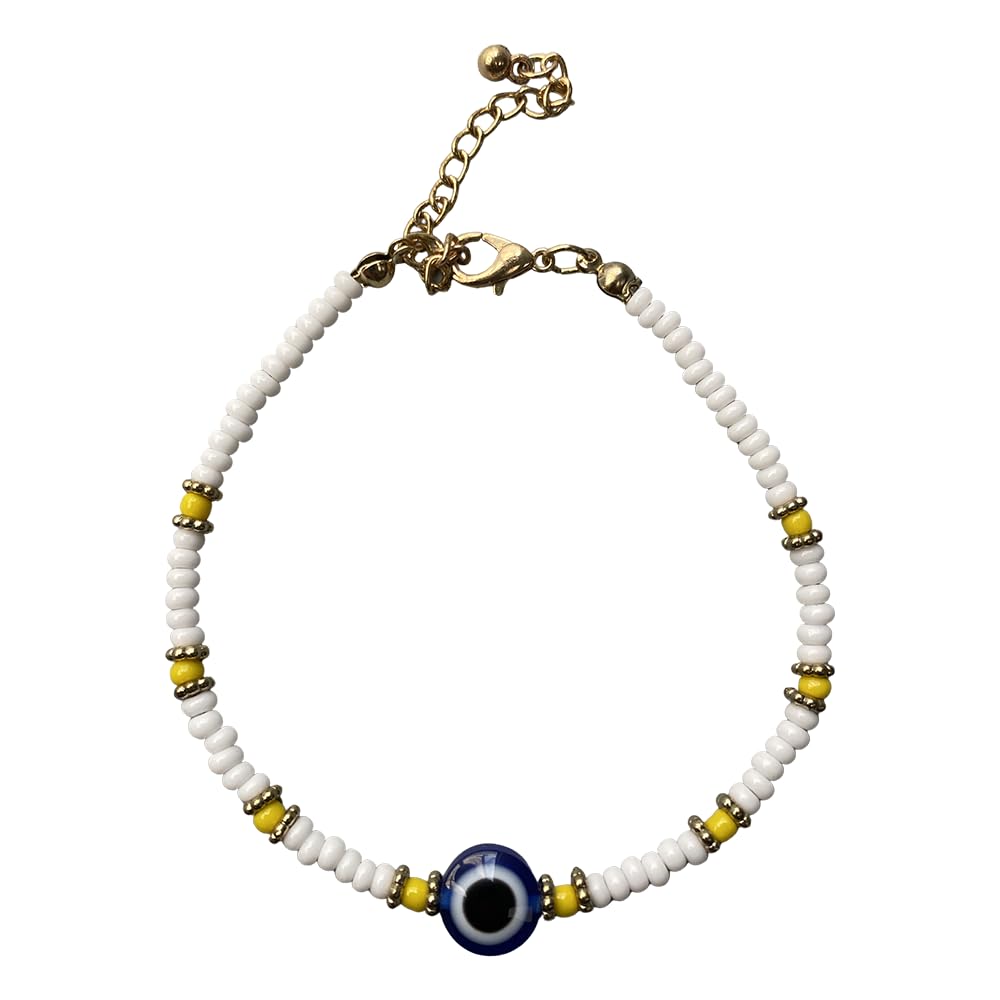VIE Evil Eye Bracelet, Yellow Beads (White)