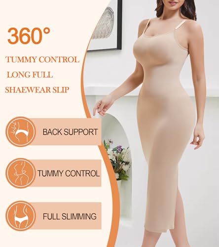 Miguofan Vestido modelador sem cadarço para mulheres, vestido completo para controle de barriga, mod