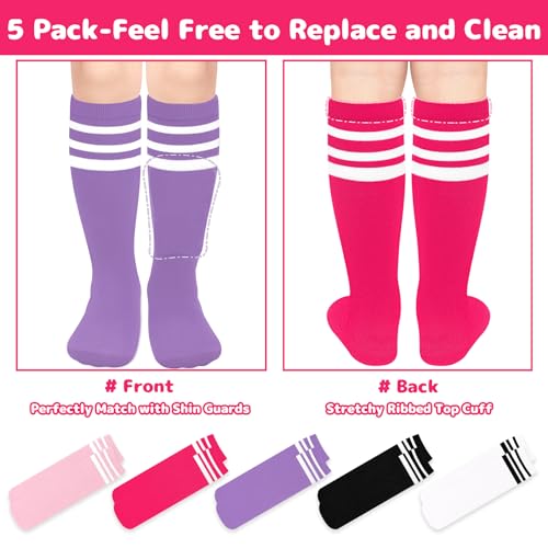 Olreco 5 Pack Toddler Kids Soccer Socks Youth Baseball Socks Youth Boys Girls Knee High Softball Football Accessories Cotton2