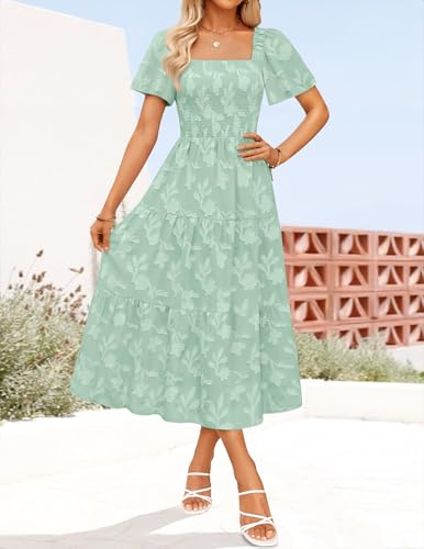 Image of ZESICA Wedding Guest Dresses for Women Summer 2026 Boho Floral Midi Dress Flowy Beach Vacation Graduation Long Dresses