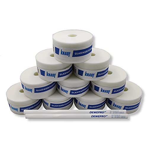 KNAUF® Lot de 10 bandes de recouvrement en fibre de verre – Rouleau 25m x 50mm – Bandes d'armature pour joints – Ruban pour la Réparation de Cloison...