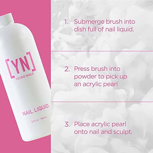 Young Nails Nail Liquid. Professional Grade Hight Quality Monomer. Use With Nail Powder For Acrylic Nails At Home. Low Odor, Mess + Mma Free, Non-Yellowing Nail Liquid , 32 Fl Oz (Pack Of 1) #TOP3