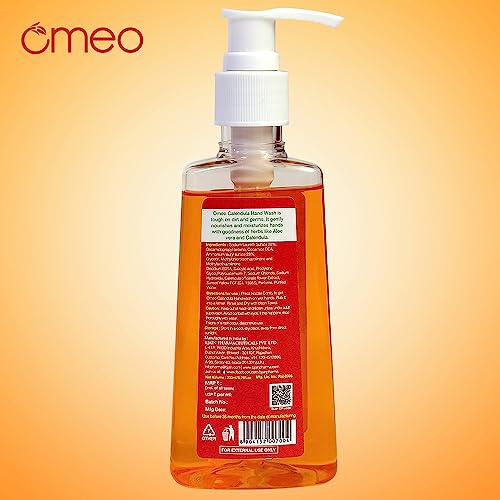 Image of Omeo Calendula Handwash Liquid Pump Bottle + Refill Pack Pouch (200ml+180ml X 2) for Germs Free, Soft & Moisturized Hand with Aloe Vera & Calendula | Tough on Germs & Dirt | Hand Wash Safe for All Types Skin, Daily Use