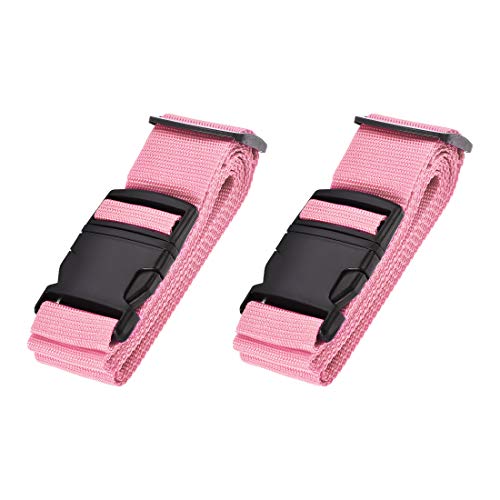 uxcell Luggage Straps Suitcase Belts with Buckle Label, 2Mx5cm Adjustable PP Travel Bag Packing Accessories, Pink 2Pcs