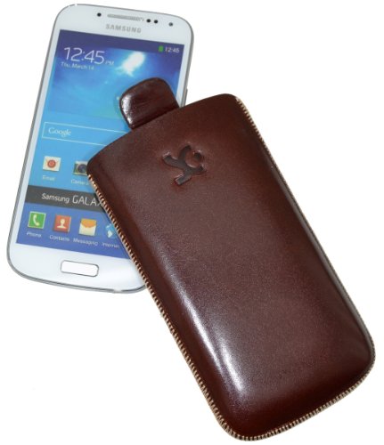 Suncase Original Tasche für/Samsung Galaxy S4 mini i9195 / Leder Etui Handytasche Ledertasche Schutzhülle Hülle Hülle - Lasche mit Rückzugfunktion* in braun