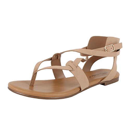 Breckelle's Womens CAPRI-04 Open Toe Ankle Strap Cage Cutout Flat Sandal Shoes