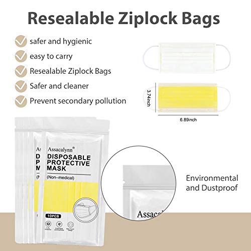 Assacalynn Disposable Face Masks Yellow 50Pcs Pfe≥95% Wider Knitted Earhooks 3 Layer Yellow Masks, Breathable Masks For Men Women Adult #TOP5