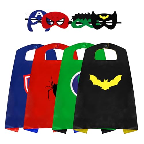 InPoTo Superhero Capes for Kids,Heroes Capes and Masks Fit for 4-12years old boy and girls Dress Up(4sets)