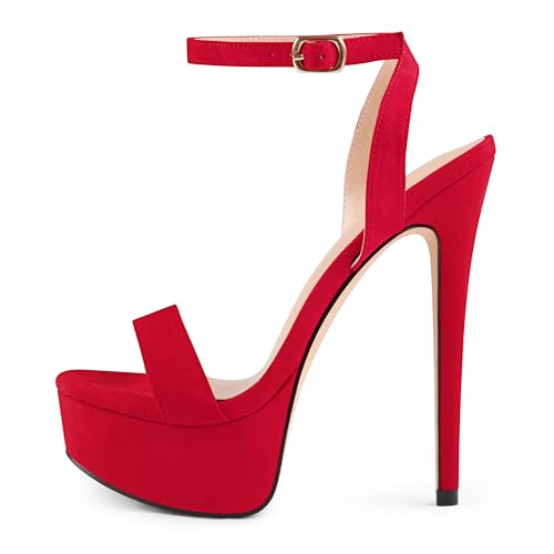 MERUMOTE Women's Platform Heels Sky High Heel Sandals Party Bridal Evening Shoes Red Suede US11