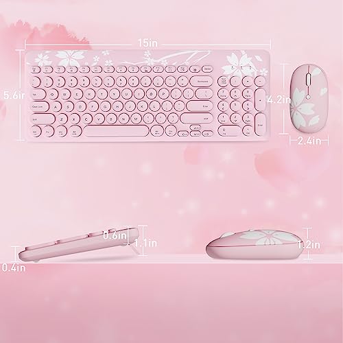 image for Mytrix Cute Pink Wireless Keyboard Mouse Set, Kawaii Wireless Mouse Ke