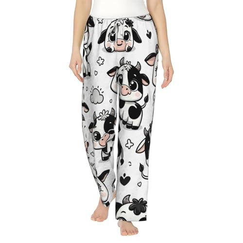 Pantalon pyjama femme polaire chaud motif vache rigolo