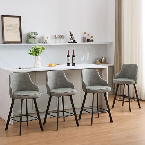 Image of Counter Height Bar Stools Set of 4 with Back, Faux Leather Swivel Bar Chair