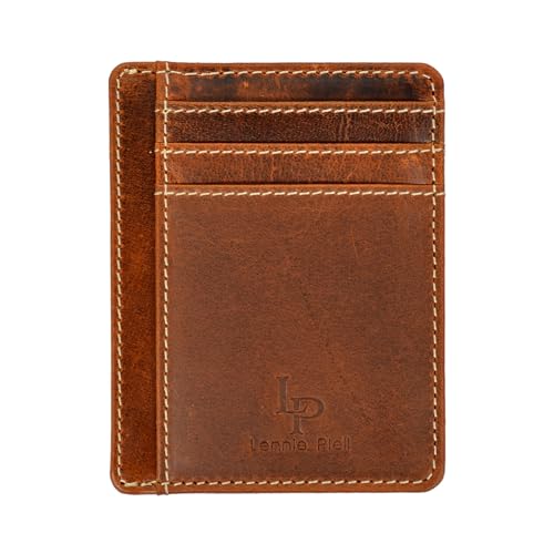 Slim Minimalist Full-Grain Leather Front Pocket Wallet – RFID Blocking Credit Card Holder for Men & Women with Gift Pouch (Antique Tan)