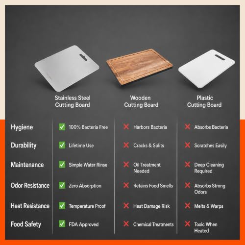 Image of Bathla Stainless Steel Chopping Board 20x30cm,Durable Safe & Heavy Duty | Reusable, durable stainless steel board designed for everyday home and professional kitchen use.
