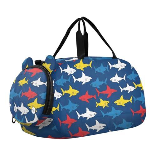 Sharks Ocean Blue Print Kids Duffel Travel Bag Boys Girls Dance Bag Travel Ballet Cheer Overnight Tote for Teenager
