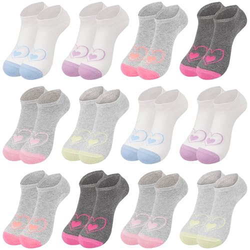 L&K-II L&K 12er Pack Kindersocken Mädchen Knöchelsocken Sneakersocken Sportsocken Füßlinge Herzchen Motiv 2895 35/38