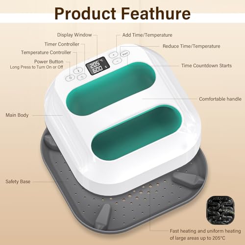 Heizpresse,Transferpresse Plotter con Zeitmesser,Tragbare Heizpresse　22.5cm*22.5cm，DIY Buigelpresse für Hosen/Hüte/Taschen/Cotton/Polyester