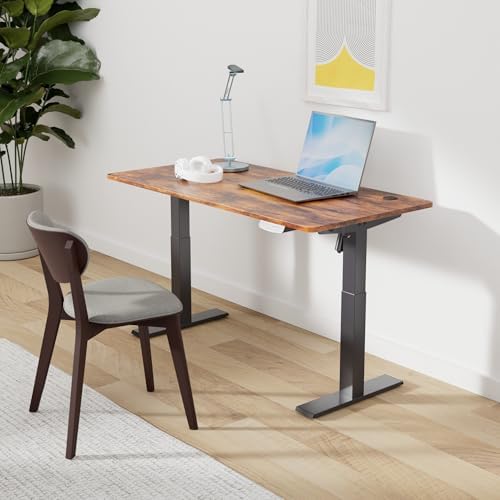 FEZIBO Height Adjustable Electric Standing Desk, 48 x 24 Inches Stand up Table, Sit Stand Home Office Desk with Splice Board, Black Frame/Rustic Brown Top - 1