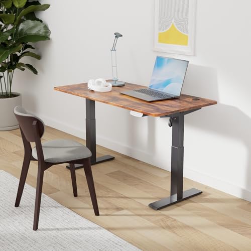 Image of FEZIBO Height Adjustable Electric Standing Desk, 120 * 60cm Stand up Table, Sit Stand Home Office Desk with Splice Board, Black Frame /Rustic Brown Top