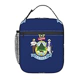 Capacité idéale pour le transport des repas : 25,4 cm. (H) x 20,3 cm. (L) x 10,2 cm. (l) 26 cm x 21 cm x 11 cm, ce sac à déjeuner isotherme imprimé drapeau du Maine State offre un volume pratique pour un repas complet. Son design est assez spacieux pour les conteneurs mais assez ajusté pour éviter l'encombrement, ce qui en fait un compagnon de taille optimale pour vos trajets au bureau, au campus ou en voyage
