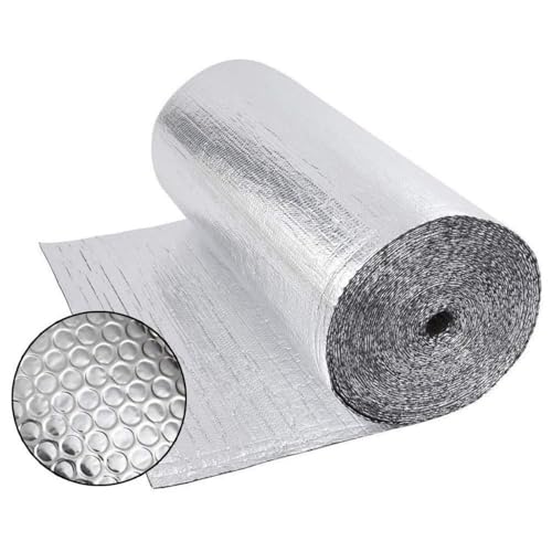 Isolant Thermique 0,6x10M, Rouleau Film Aluminisé a Bulles Double Face 4mm Résistant pour Réflecteur de Chaleur et de Froid, Idéal pour Radiateur, Mur,...