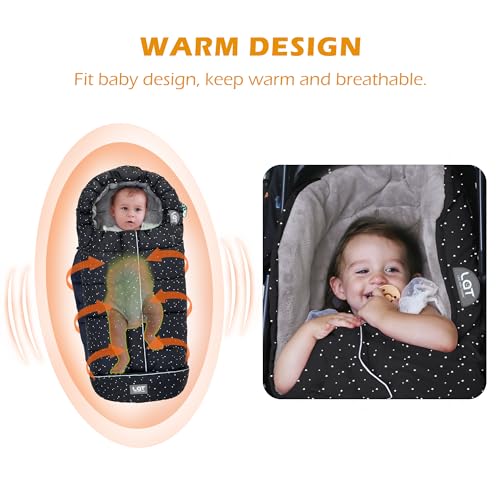Image of LAT Baby Warm Bunting Bag Universal,Stroller Sleeping Bag Cold Weather,Waterproof Toddler Footmuff(Basic,Black+White Stars)